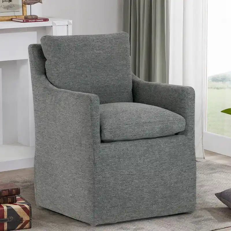 Fauteuil d'appoint en tissu gris Axel avec plumes et duvet