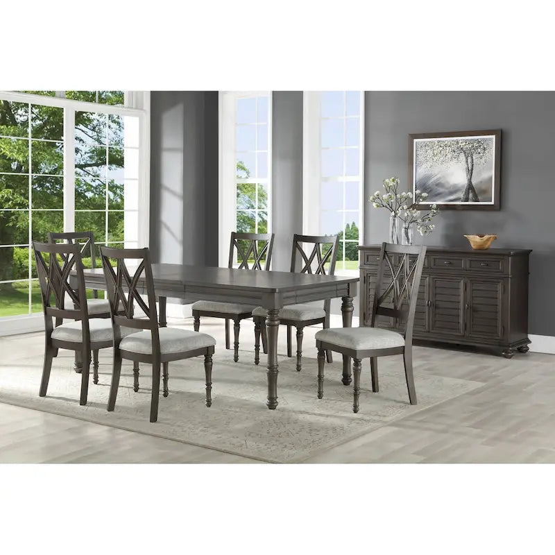 Table à manger rectangulaire gris-brun, pour 8 personnes, avec tiroirs de rangement
