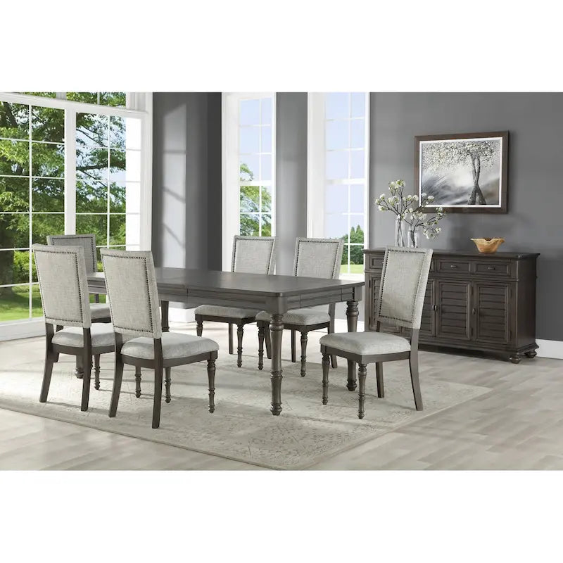 Table à manger rectangulaire gris-brun, pour 8 personnes, avec tiroirs de rangement