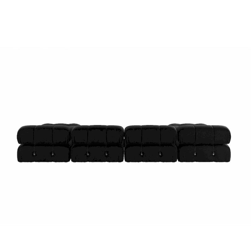 Canapé sectionnel 6 places en velours en forme de U, 4 sièges avec 2 poufs
