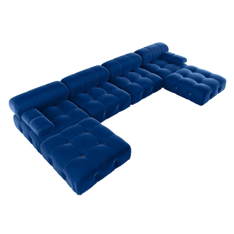 Canapé sectionnel 6 places en velours en forme de U, 4 sièges avec 2 poufs