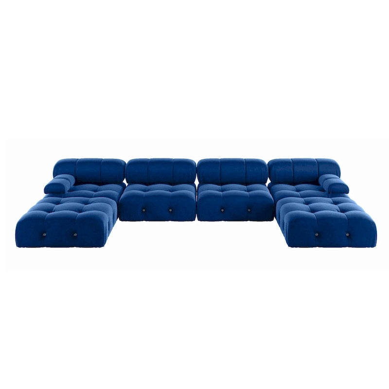 Canapé sectionnel 6 places en velours en forme de U, 4 sièges avec 2 poufs