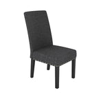 Chaises de salle à manger en tissu clouté bleu / gris / havane, lot de 2