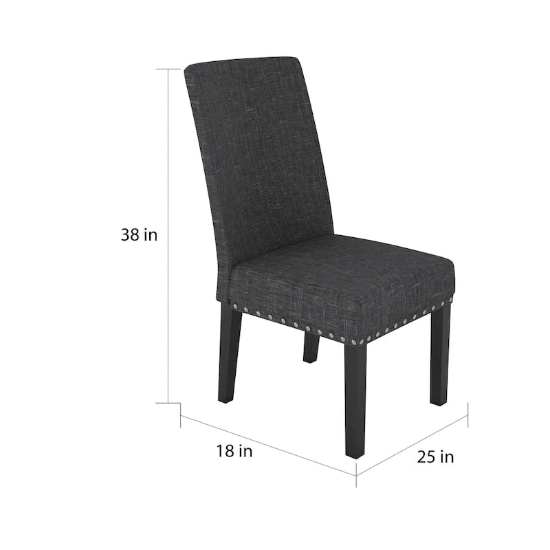 Chaises de salle à manger en tissu clouté bleu / gris / havane, lot de 2