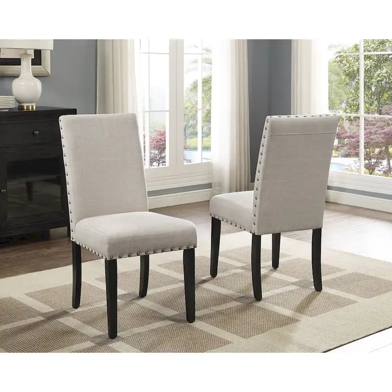 Chaises de salle à manger en tissu clouté bleu / gris / havane, lot de 2