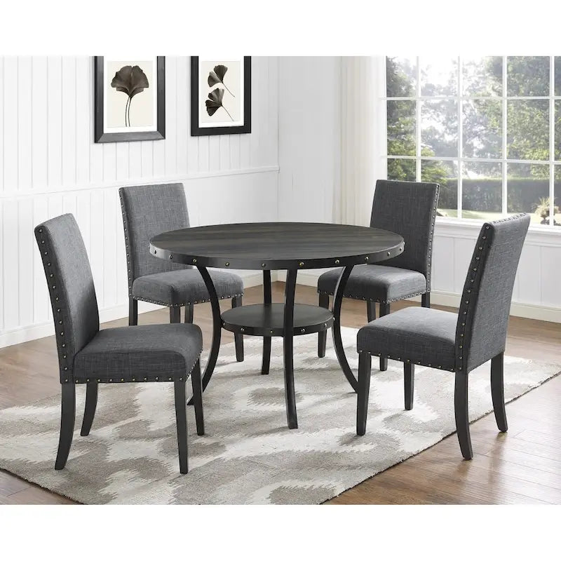 Chaises de salle à manger en tissu clouté bleu / gris / havane, lot de 2