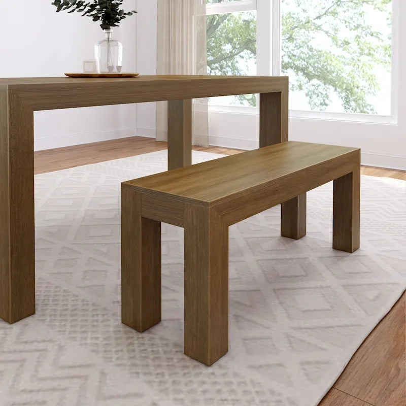 Banc de salle à manger en bois massif brossé, 2 places — Pacanier / Coquille