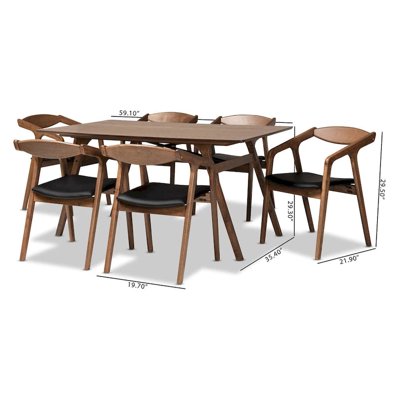 Ensemble de salle à manger noir/gris du milieu du siècle — 7 pièces, 6 places
