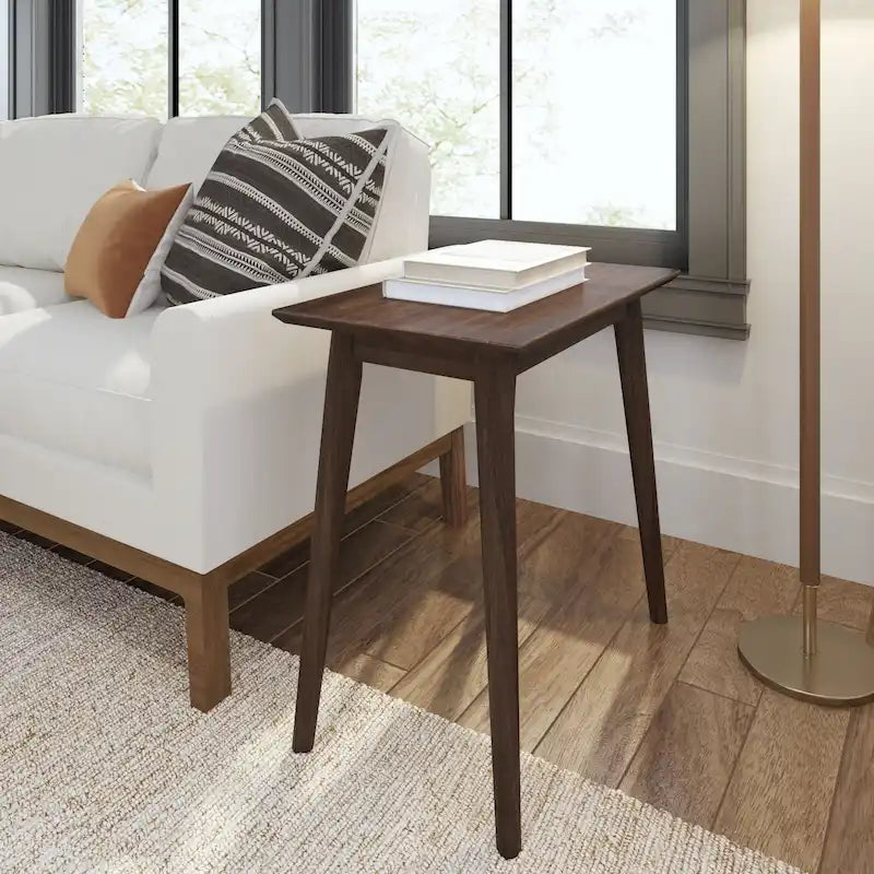 Table d'appoint rectangulaire de style Mid-Century en Noyer / Noir / Noyer, 1 personne, 63,5 cm × 37,5 cm × 61 cm