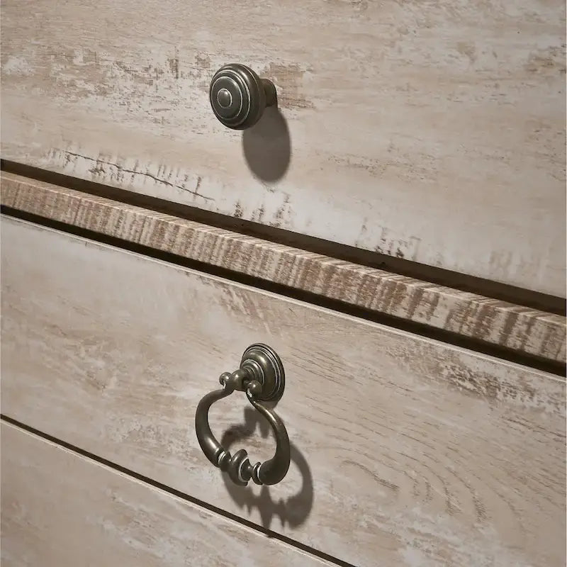 Ensemble de chambre à coucher traîneau blanchi – 5 pièces, grand lit/très grand lit