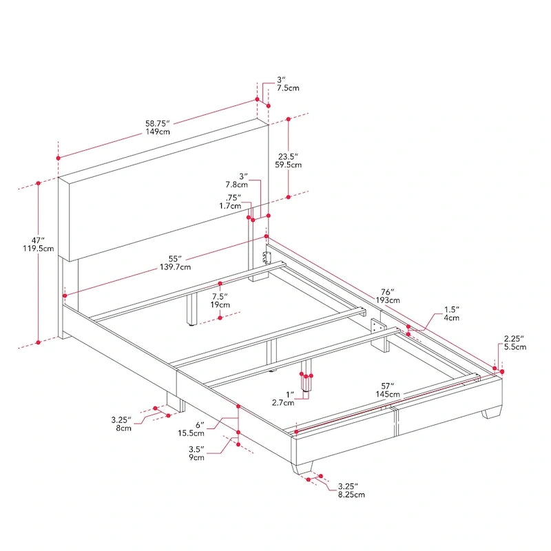 Lit Nova Modern pour grand lit/lit double, sommier tapissier requis