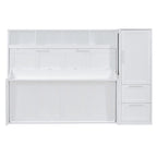 Lit escamotable mural blanc pleine grandeur avec armoire latérale et 2 tiroirs, 1 personne