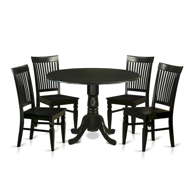 East West Furniture - Ensemble de salle à manger 5 pièces - une table à manger ronde avec rallonge et 4 chaises de salle à manger (diverses finitions disponibles)