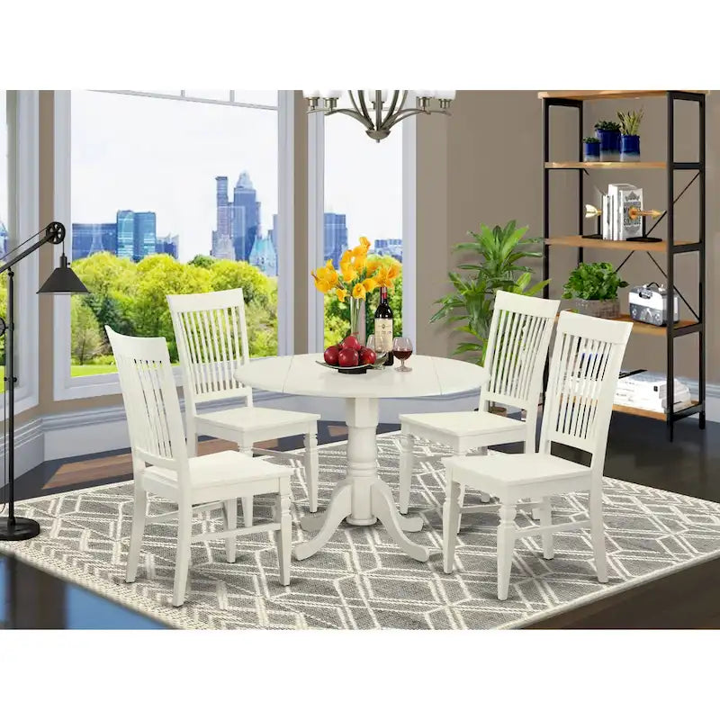 East West Furniture - Ensemble de salle à manger 5 pièces - une table à manger ronde avec rallonge et 4 chaises de salle à manger (diverses finitions disponibles)