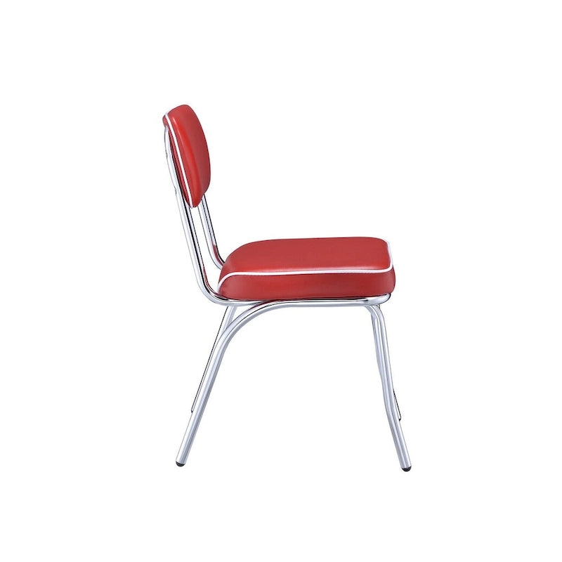 Chaises de salle à manger rétro en similicuir rouge/chromé/blanc — Lot de 2