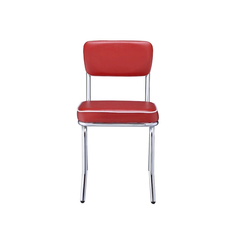 Chaises de salle à manger rétro en similicuir rouge/chromé/blanc — Lot de 2