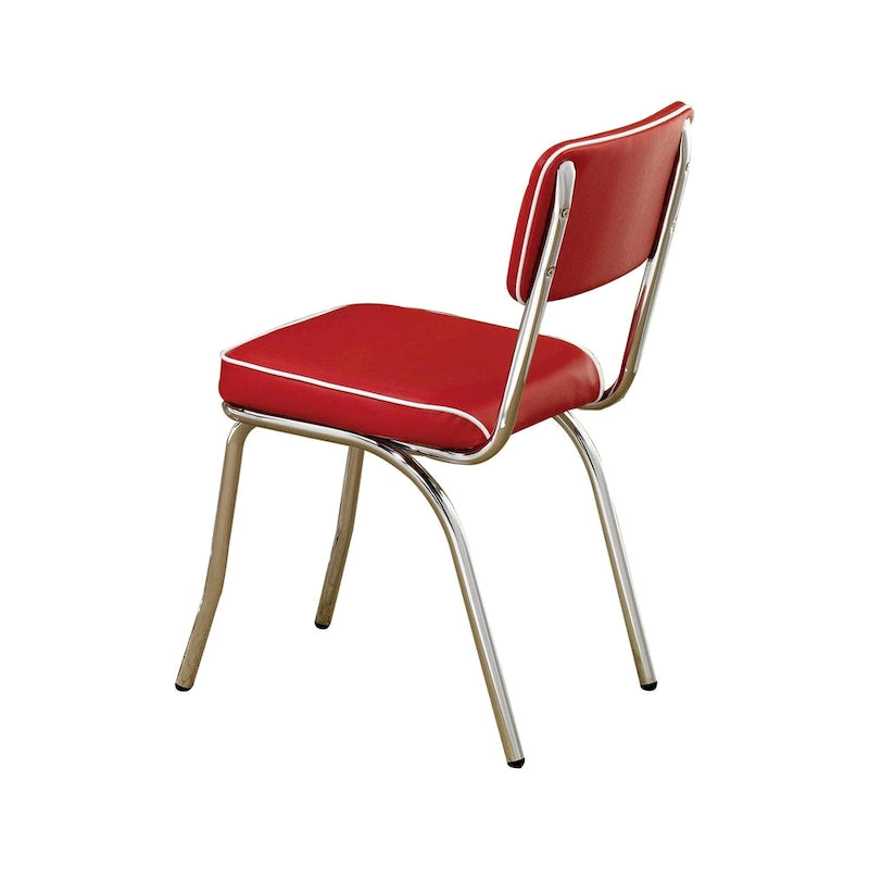 Chaises de salle à manger rétro en similicuir rouge/chromé/blanc — Lot de 2