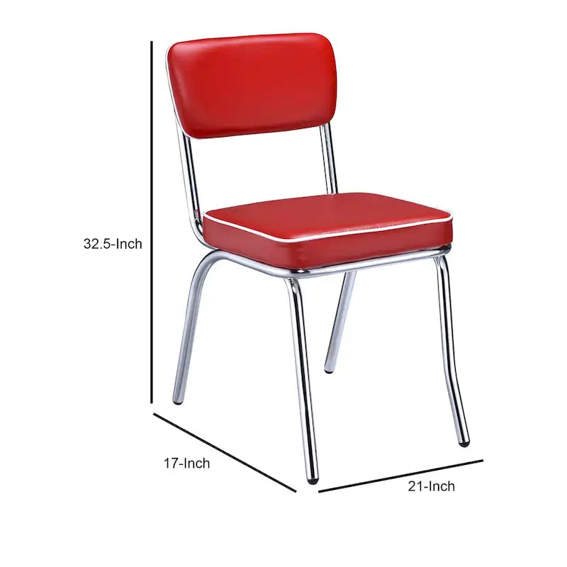 Chaises de salle à manger rétro en similicuir rouge/chromé/blanc — Lot de 2