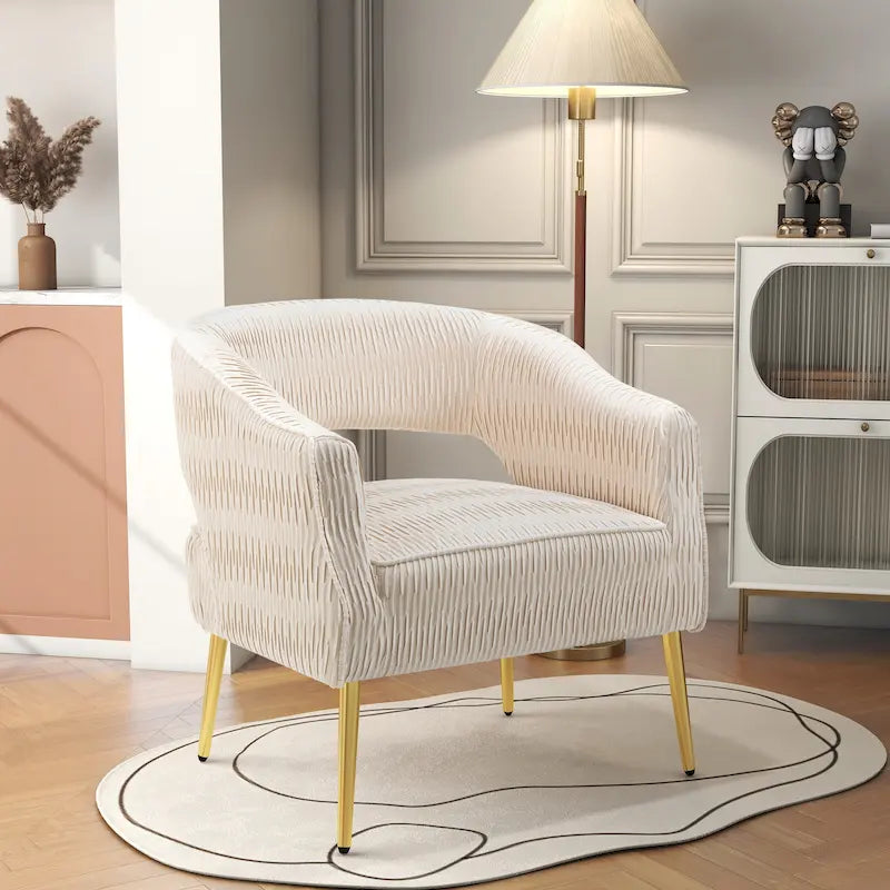 Fauteuil d'appoint en velours vert / jaune / beige avec pieds dorés — 1 place
