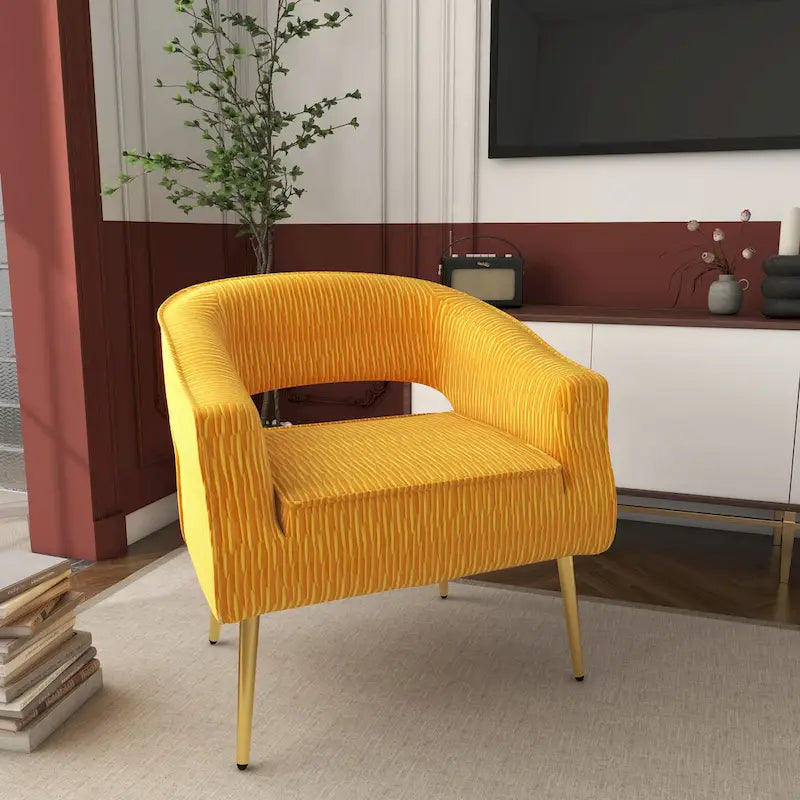 Fauteuil d'appoint en velours vert / jaune / beige avec pieds dorés — 1 place