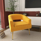 Fauteuil d'appoint en velours vert / jaune / beige avec pieds dorés — 1 place