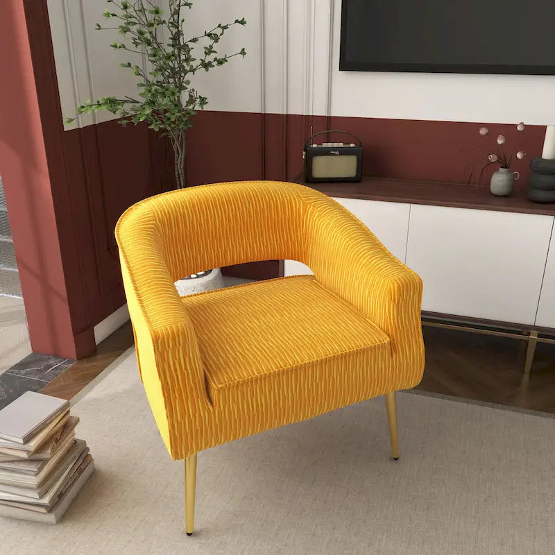 Fauteuil d'appoint en velours vert / jaune / beige avec pieds dorés — 1 place