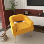 Fauteuil d'appoint en velours vert / jaune / beige avec pieds dorés — 1 place