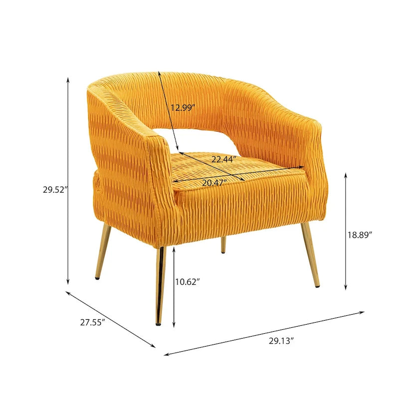 Fauteuil d'appoint en velours vert / jaune / beige avec pieds dorés — 1 place