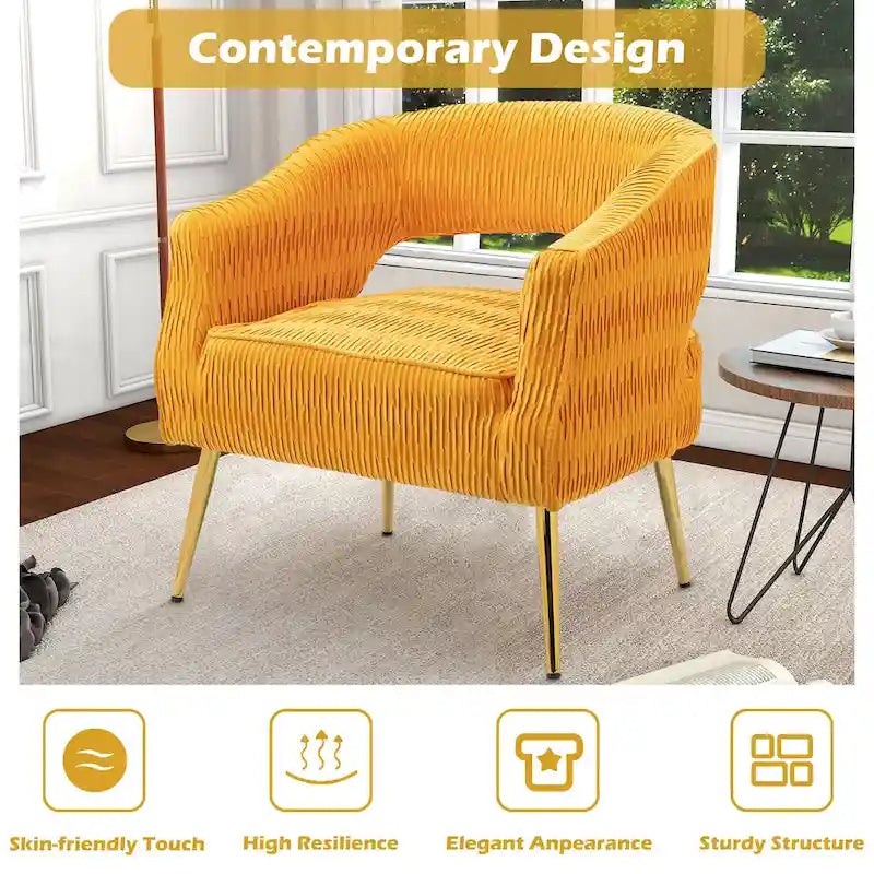 Fauteuil d'appoint en velours vert / jaune / beige avec pieds dorés — 1 place