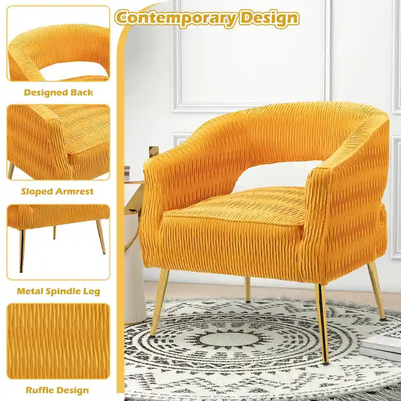 Fauteuil d'appoint en velours vert / jaune / beige avec pieds dorés — 1 place