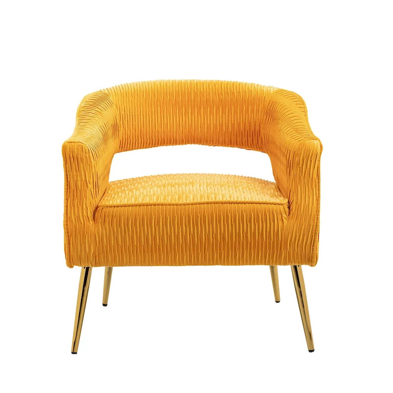 Fauteuil d'appoint en velours vert / jaune / beige avec pieds dorés — 1 place