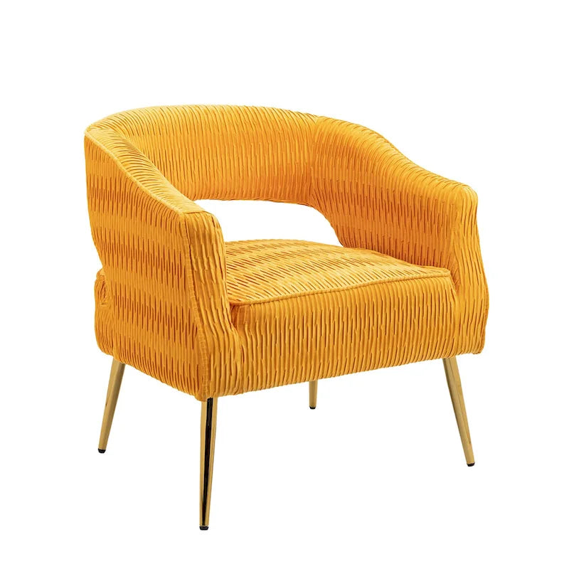 Fauteuil d'appoint en velours vert / jaune / beige avec pieds dorés — 1 place