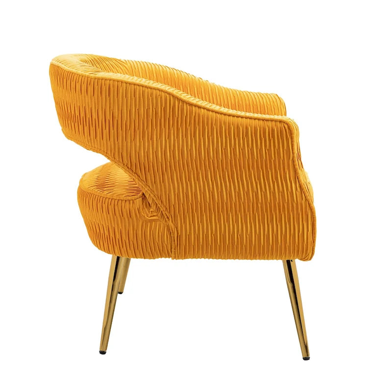 Fauteuil d'appoint en velours vert / jaune / beige avec pieds dorés — 1 place