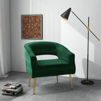 Fauteuil d'appoint en velours vert / jaune / beige avec pieds dorés — 1 place