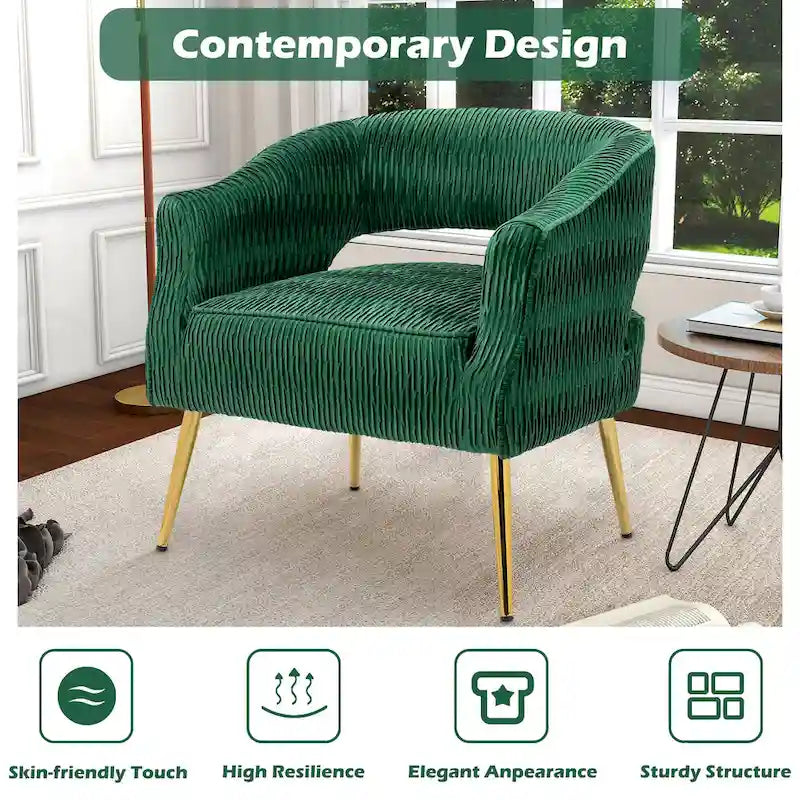 Fauteuil d'appoint en velours vert / jaune / beige avec pieds dorés — 1 place