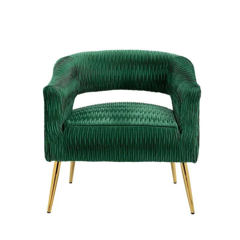 Fauteuil d'appoint en velours vert / jaune / beige avec pieds dorés — 1 place