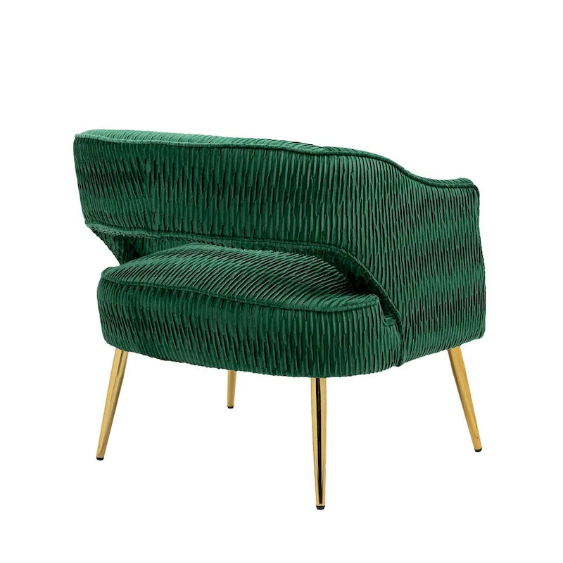 Fauteuil d'appoint en velours vert / jaune / beige avec pieds dorés — 1 place
