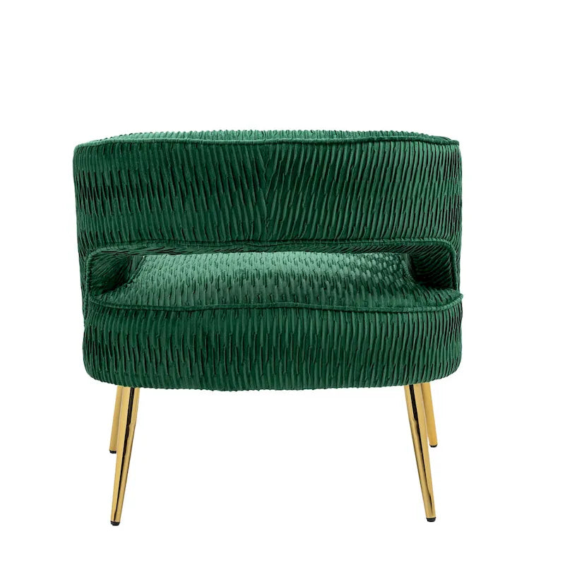 Fauteuil d'appoint en velours vert / jaune / beige avec pieds dorés — 1 place