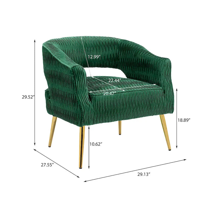 Fauteuil d'appoint en velours vert / jaune / beige avec pieds dorés — 1 place