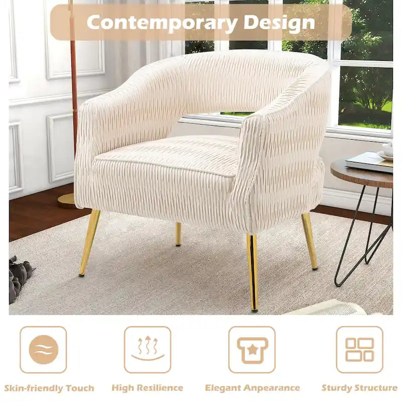 Fauteuil d'appoint en velours vert / jaune / beige avec pieds dorés — 1 place