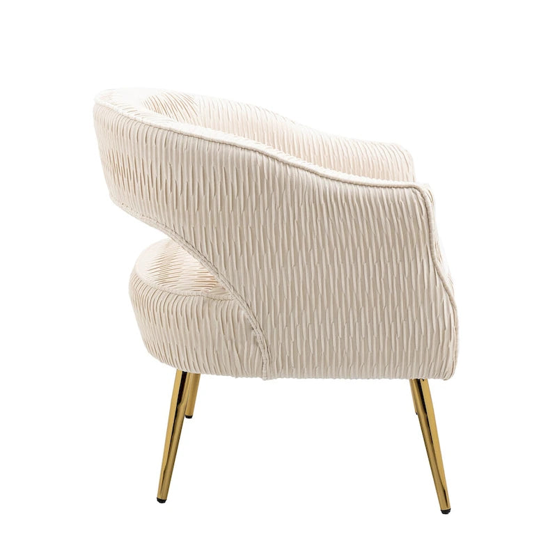 Fauteuil d'appoint en velours vert / jaune / beige avec pieds dorés — 1 place