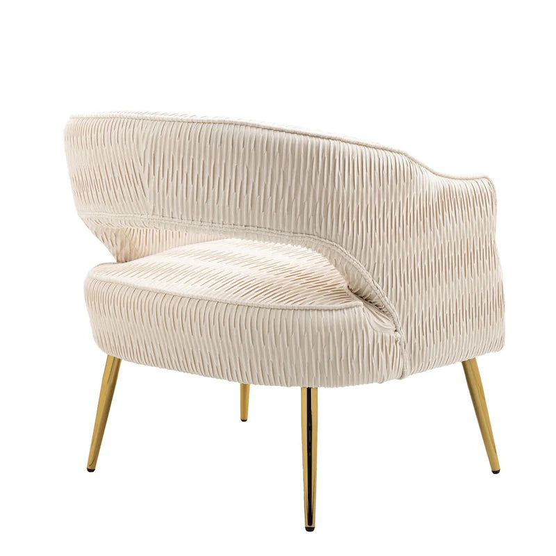 Fauteuil d'appoint en velours vert / jaune / beige avec pieds dorés — 1 place