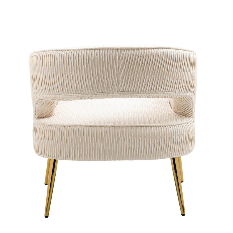 Fauteuil d'appoint en velours vert / jaune / beige avec pieds dorés — 1 place