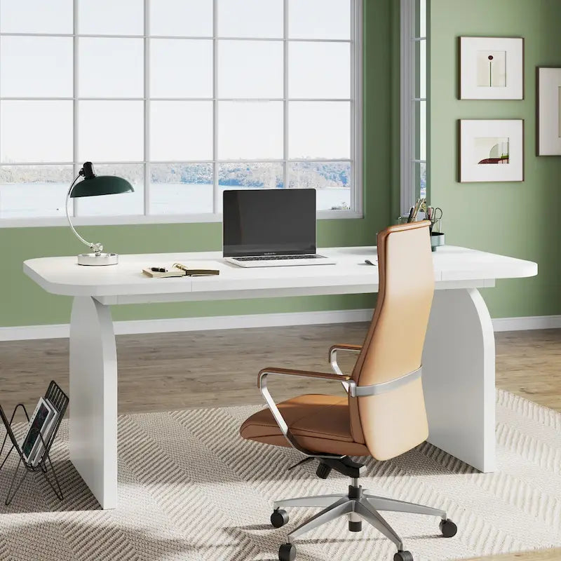 Bureau de direction rectangulaire 63", marron/blanc, pour une personne