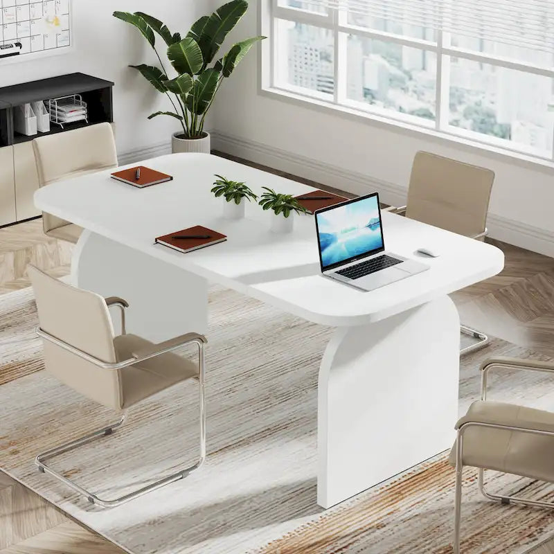 Bureau de direction rectangulaire 63", marron/blanc, pour une personne