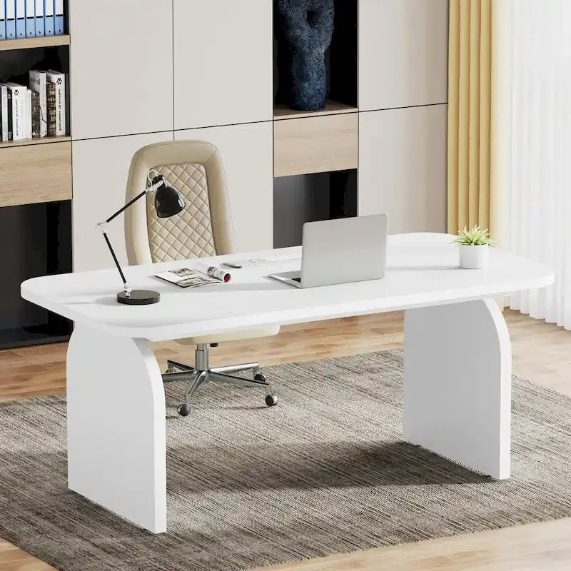 Bureau de direction rectangulaire 63", marron/blanc, pour une personne