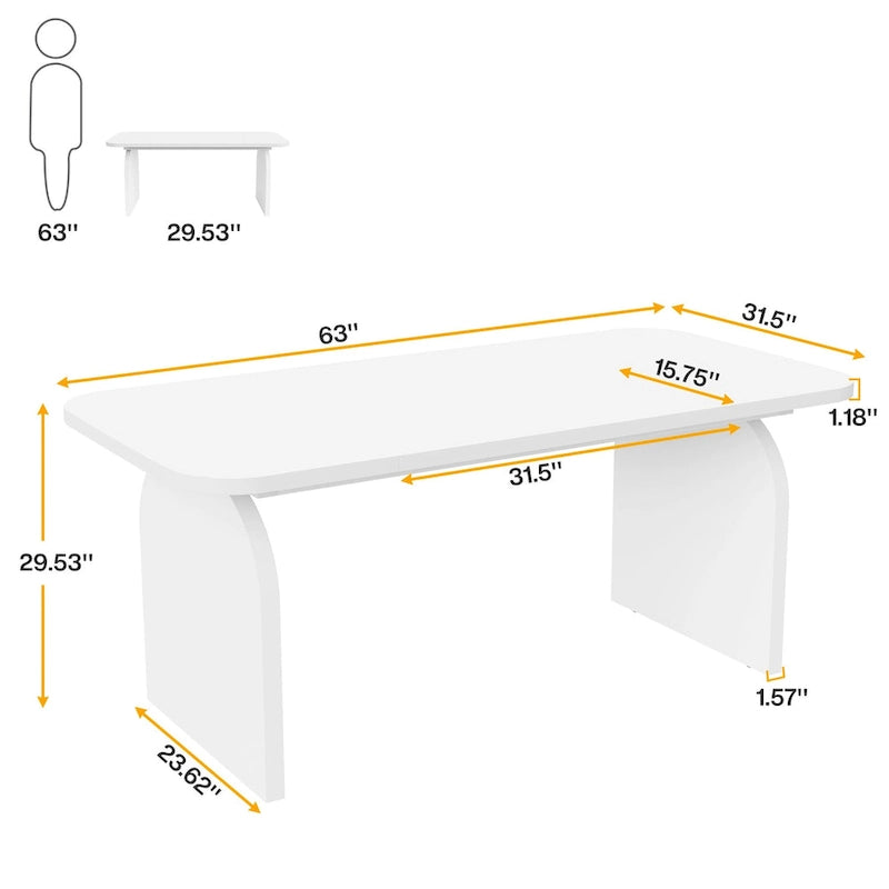 Bureau de direction rectangulaire 63", marron/blanc, pour une personne