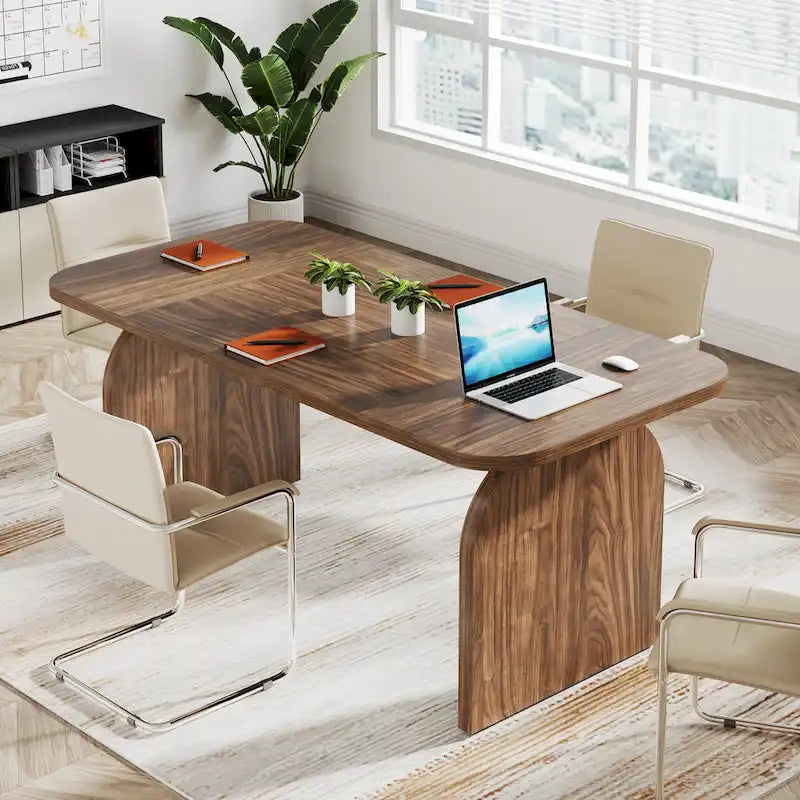 Bureau de direction rectangulaire 63", marron/blanc, pour une personne