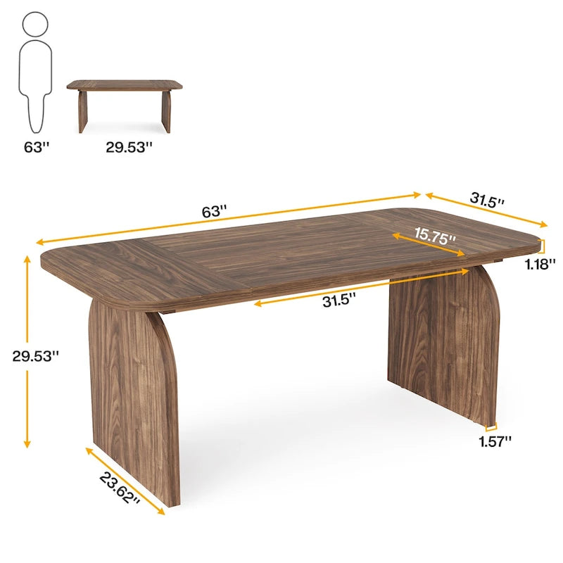 Bureau de direction rectangulaire 63", marron/blanc, pour une personne