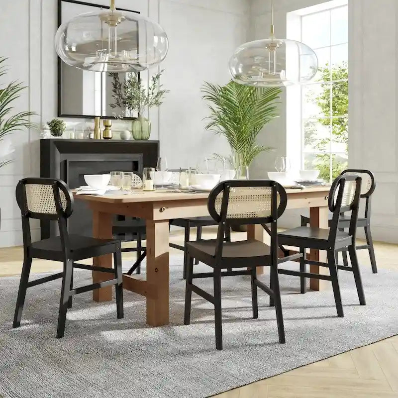 Chaise événementielle commerciale en rotin de canne avec dossier et assise en bois